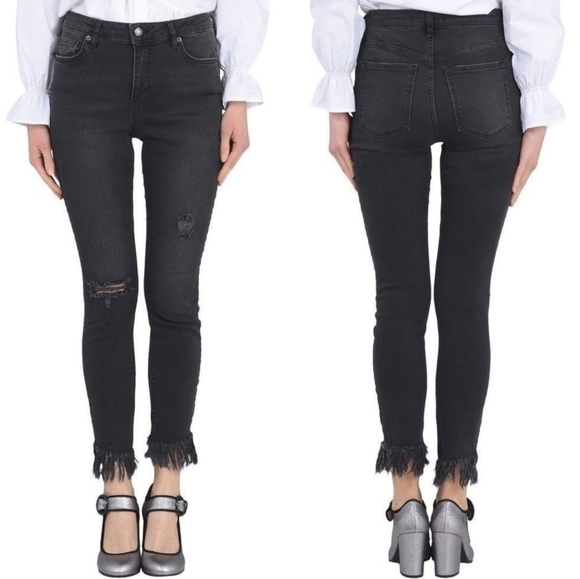 Free People Great Heights Fringe Cropped Skinny Jeans in Washed Black Size 26 - Picture 2 of 12